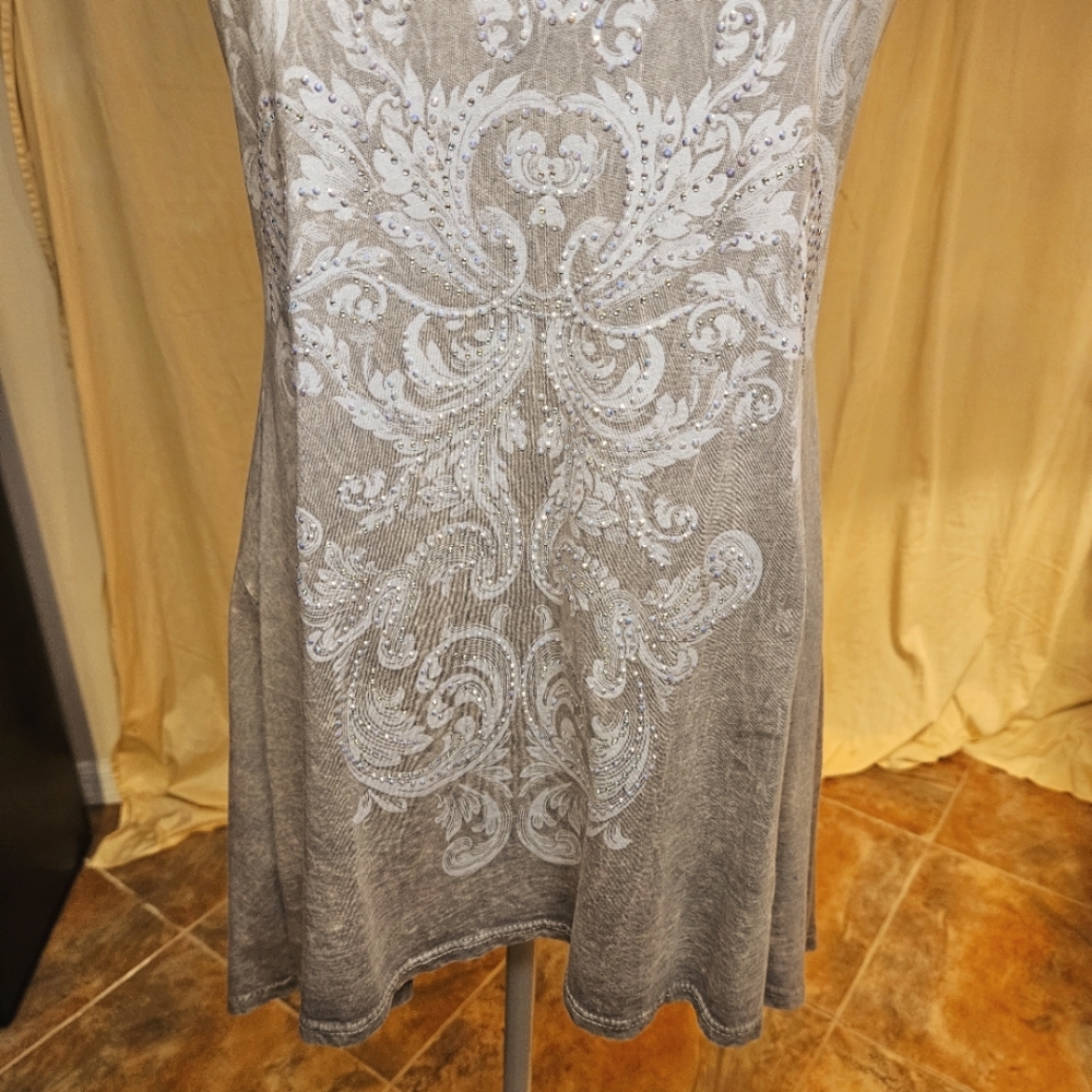 Vocal Silver and Tan Tunic Top with Chic Design - Picture 6 of 15